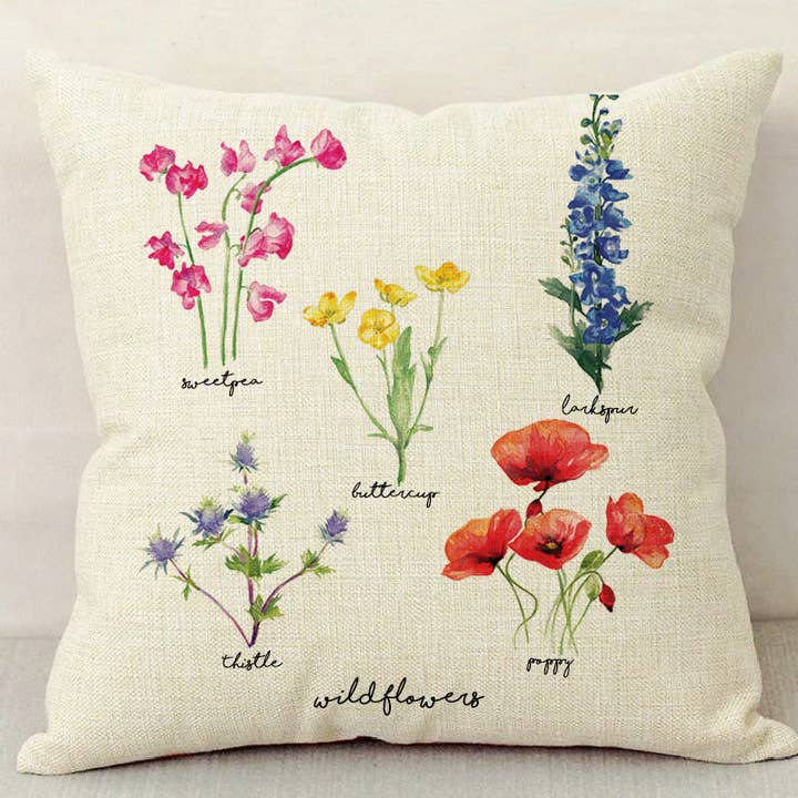 Watercolor Wildflowers Pillow Case for wholesale by Meadowbrook Lane