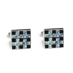 Firkantet Opal & sort Onyx Tic Tac Toe Inlay Manchetknapper for engroshandel hos Great Falls Jewelry