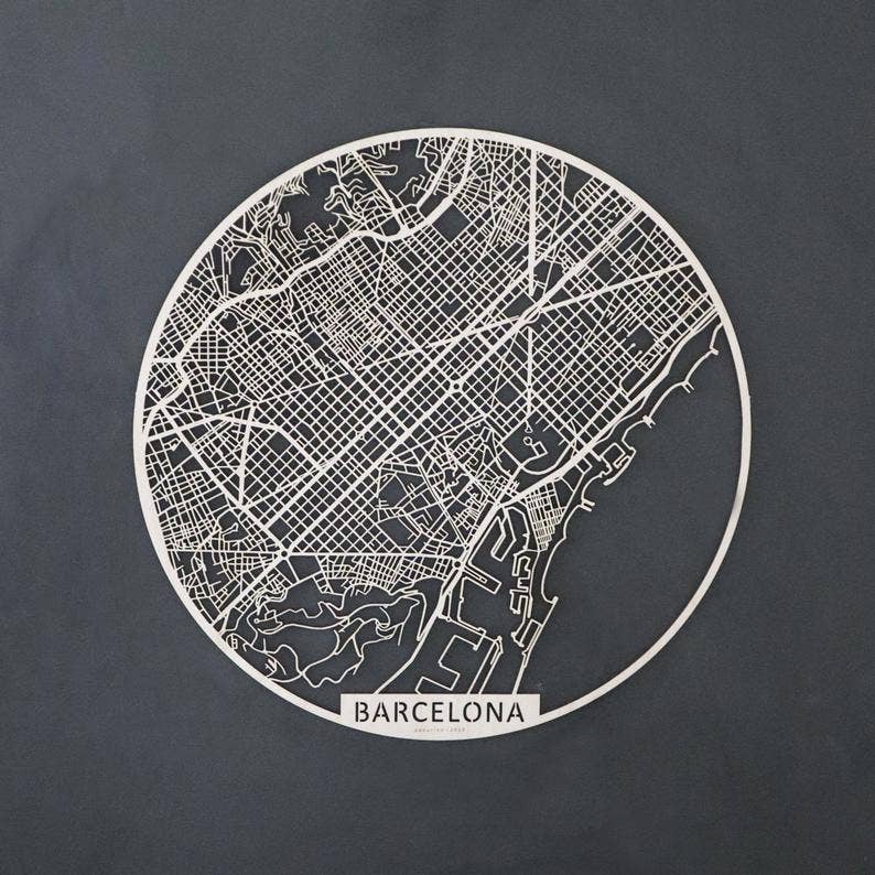 Papurino - Wholesale Wall Accent - Wooden city map, Spain Barcelona round1