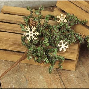 Christmas Greenery with Wooden Snowflakes Small Pick for wholesale by Honey and Me