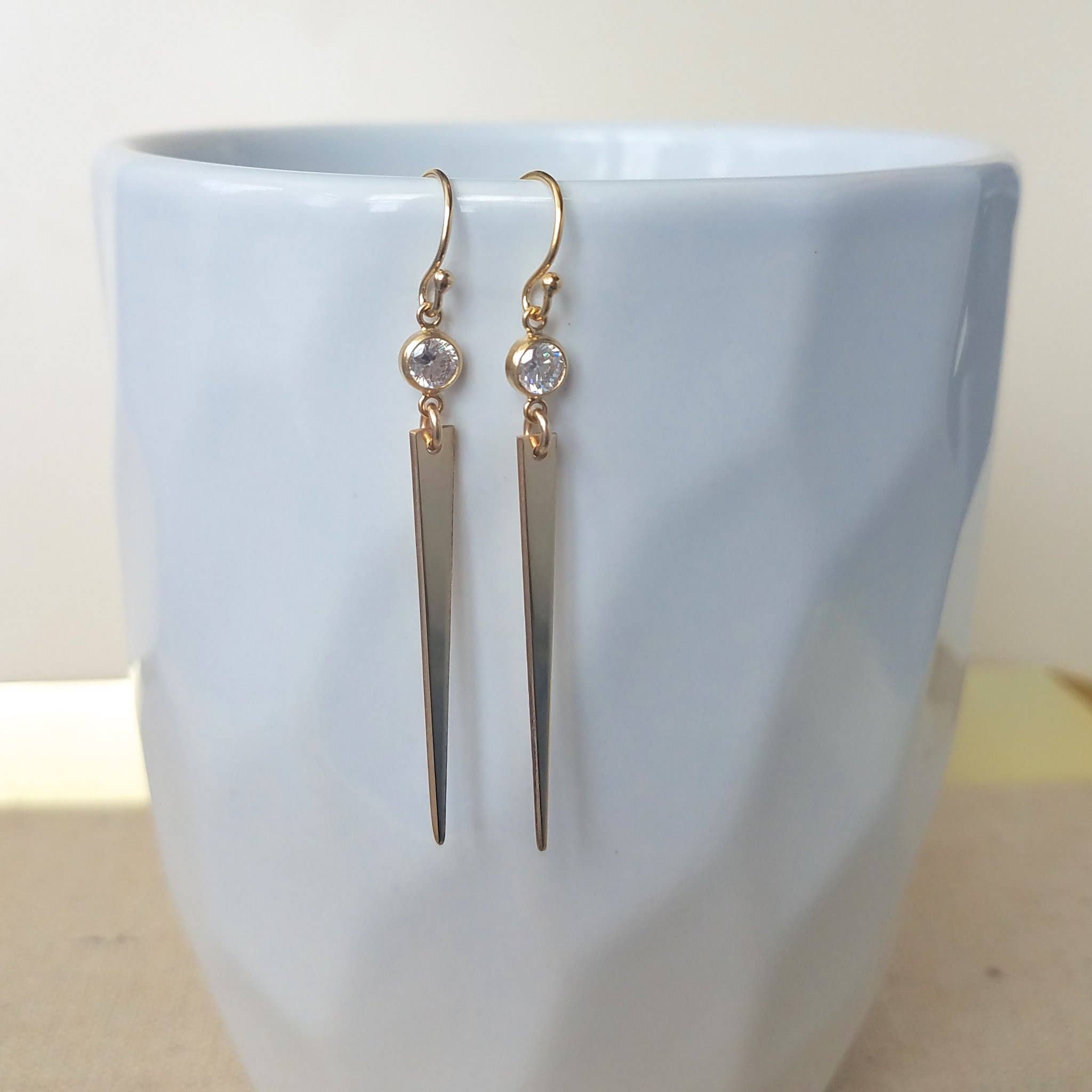 MissElenious Jewelry - Wholesale Dangle Earrings - Mid-Length CZ Spike Earrings White0