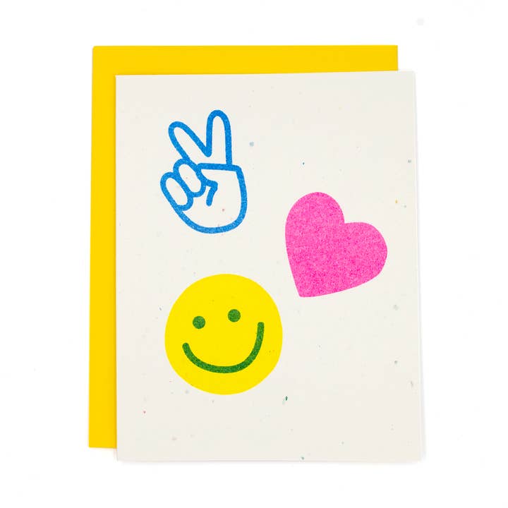 Peace, Love and Happiness Risograph Card for wholesale by These Are Things