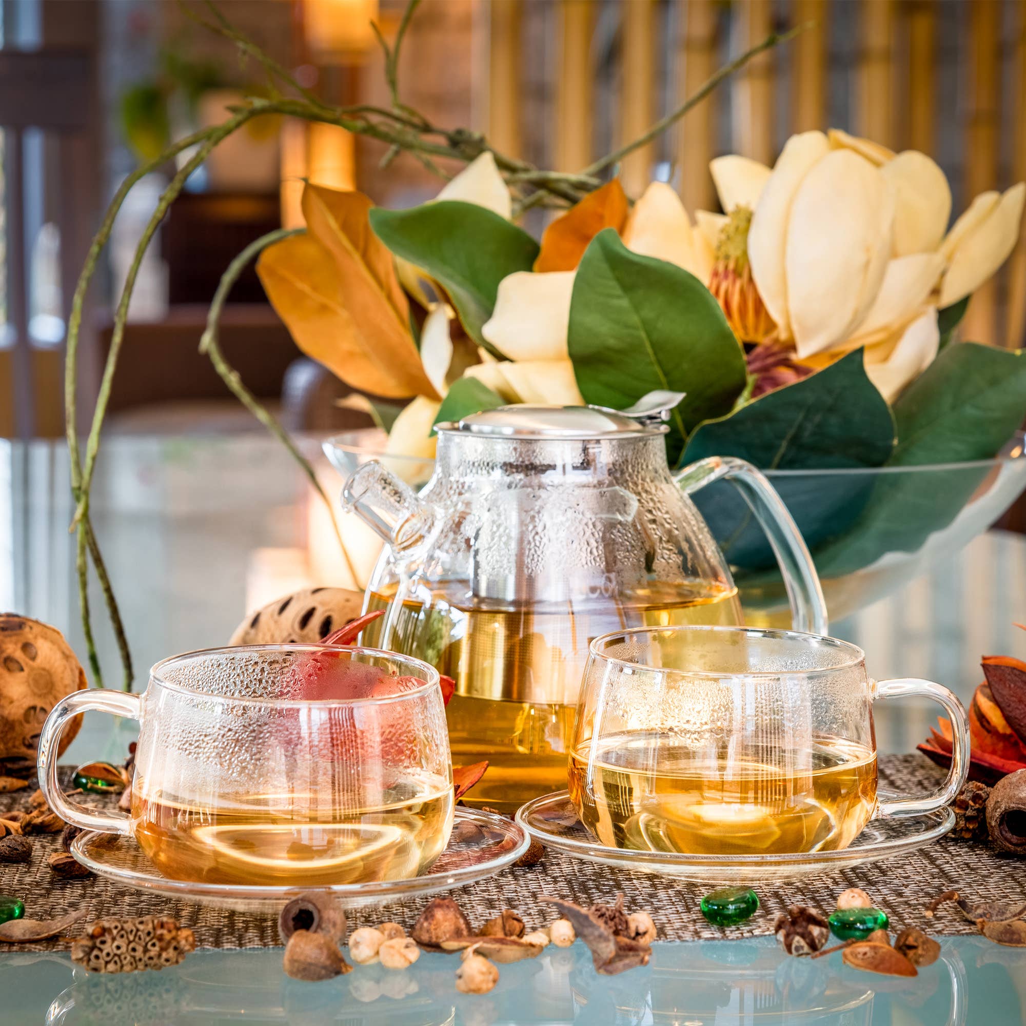 TEALYRA / LUXBE – Engroshandel Kop – Sæt 4, 10.1 oz klart letvægts glas te kaffekop underkop2