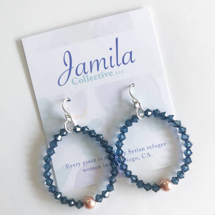 Sabha Hoop Earrings - Denim/Rose for wholesale by Jamila Collective, LLC