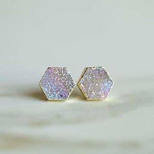 Druzy Hexagon Medium Studs for wholesale by Leslie Francesca Designs