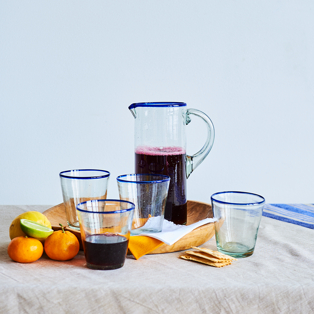 Sobremesa - Wholesale Pitcher - Blue Rim Glass Pitcher with Handle, Iced Tea Glass Pitcher 3