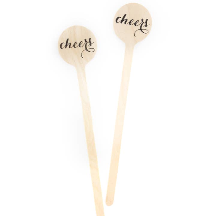 Cheers Script Wooden Drink Stirrers for wholesale by Tulle and Twig