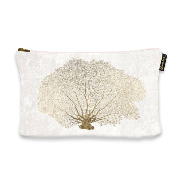 Oliver Gal 'Gold Coral Fan' Pouch (Size 13x9) for wholesale by The Oliver Gal Artist