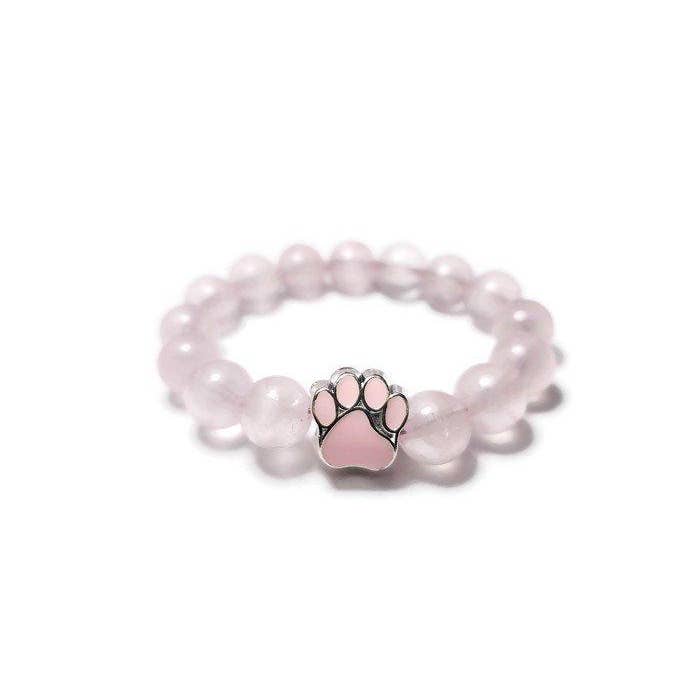 Foxfire Stones - Wholesale Beaded Bracelet - Hot Pink - Pink Rose Quartz Paw Print Healing Stone Stretch Bracelet