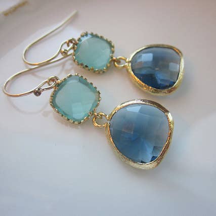 Aqua Blue Earrings Sapphire Gold for wholesale by Laalee Jewelry