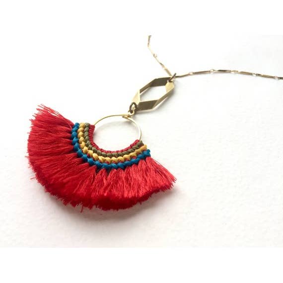 Pink Tassel Statement Necklace for wholesale by SORA DESIGNS