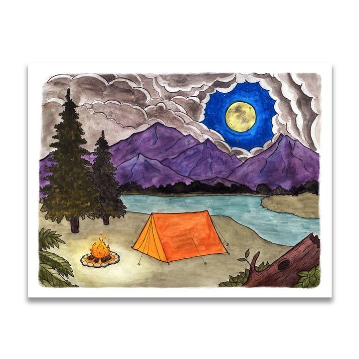 11" x 14" Camping Print for wholesale by Jodi Lynn's Emporium of Doodles
