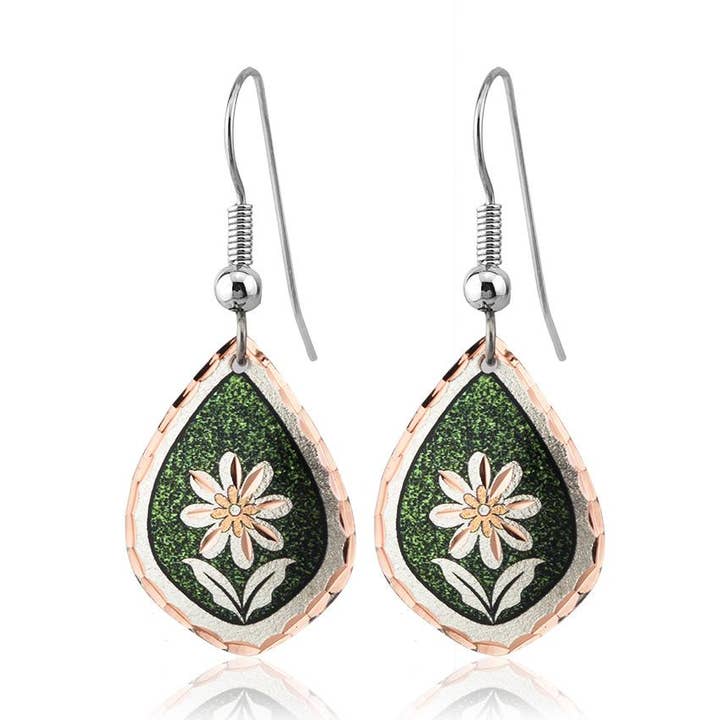 F 06 GREEN Floral Design Earrings for wholesale by COPPER ARTS INC.