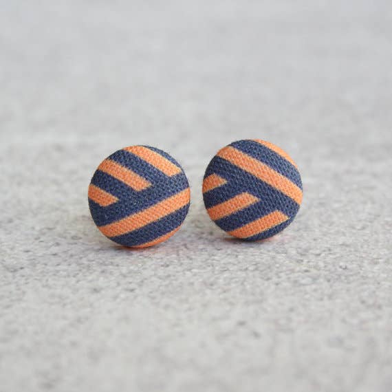 Rachel O's - Wholesale Stud/Post Earrings - Angled Stripes Fabric Button Earrings