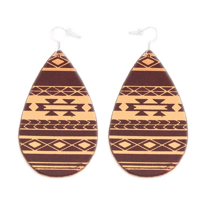 Large - Serape - Metallic Leather Embossed Earrings for wholesale by OneWild