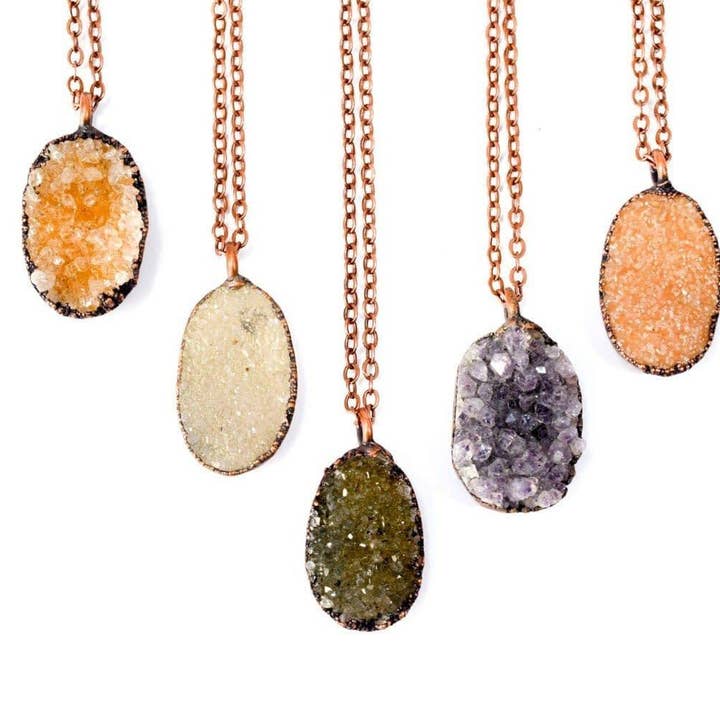 Natural Undyed Druzy Pendant on Copper Chain for wholesale by HAWKHOUSE
