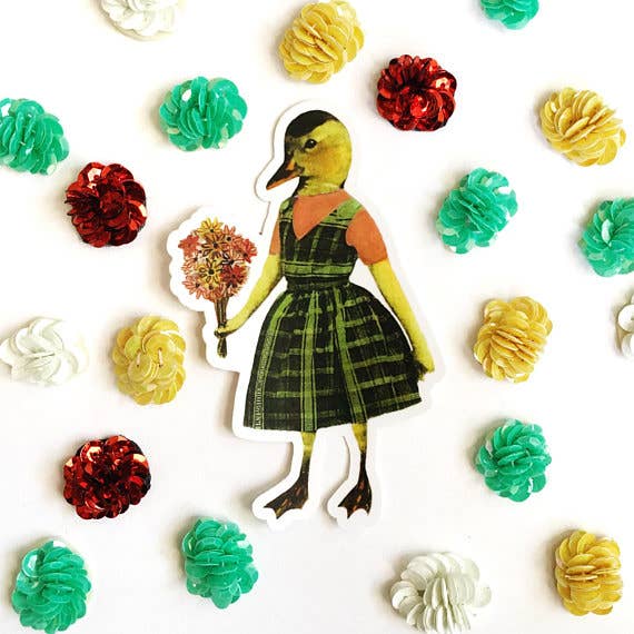 Duck with Flowers Vintage InspiredSticker for wholesale by Pergamo Paper Goods