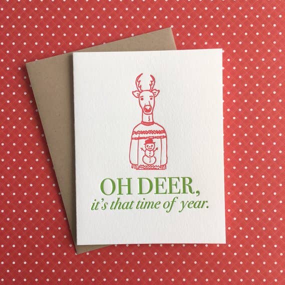 Oh Deer, That Time of Year - letterpress card for wholesale by Lucky Bee Press