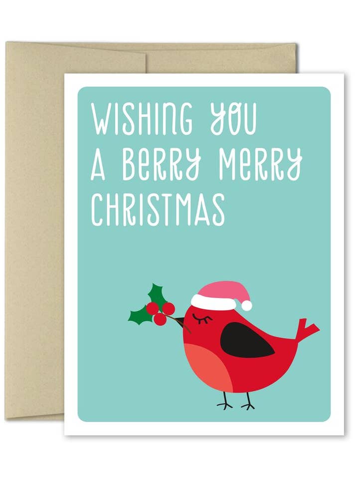 Christmas Card - Berry Merry Holiday Card - Single or Boxed for wholesale by The Imagination Spot