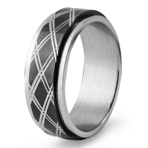 Men's Two-tone Diamond Inlay Spinner Ring for wholesale by West Coast Jewelry