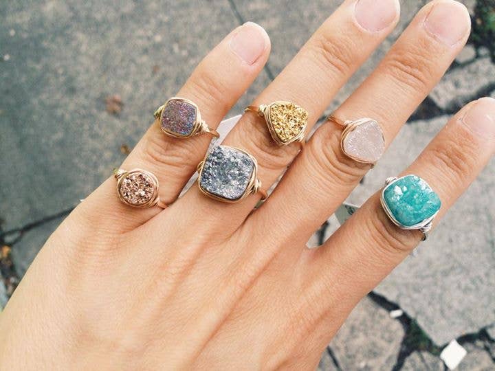 Saressa Designs - Wholesale Single Stone/Solitaire Ring - Druzy Stacking Ring - Cobalt1