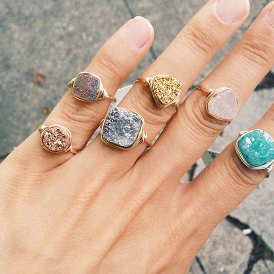 Saressa Designs - Wholesale Single Stone/Solitaire Ring - Druzy Stacking Ring - Cobalt1