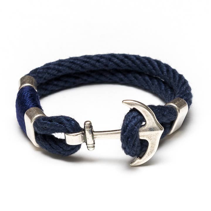 Allison Cole Jewelry - Wholesale Woven/Braided Bracelet - Waverly - Navy/Navy/Silver - Nautical Rope Anchor Bracelet