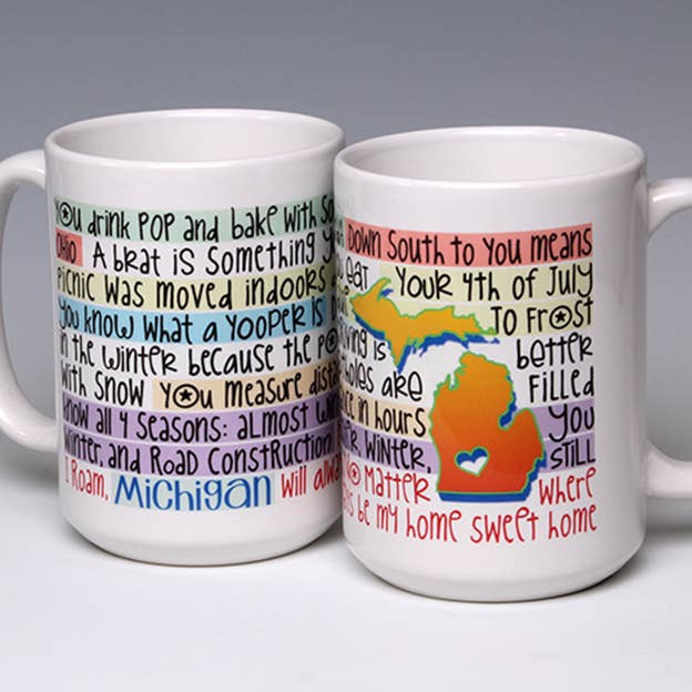 Whimsical State Name Drop 15 oz. mug for wholesale by Liane Fried Studio