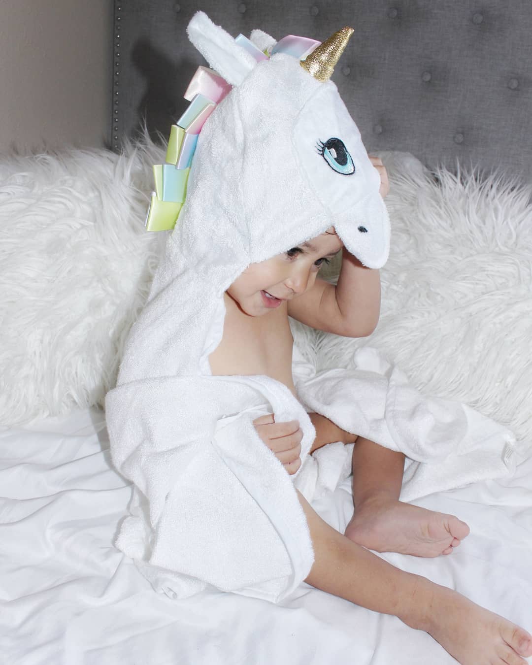 Kloud Bambu | Bamboo Towels & Blankets – Toalha com capuz - Crianças e bebés por atacado – Toalha com capuz de bebê de bambu - unicórnio branco7