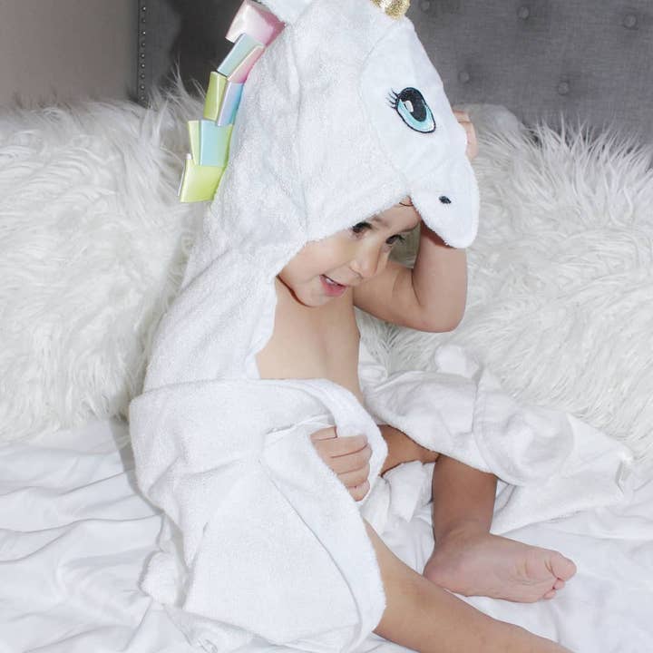 Kloud Bambu | Bamboo Towels & Blankets – Toalha com capuz - Crianças e bebés por atacado – Toalha com capuz de bebê de bambu - unicórnio branco7