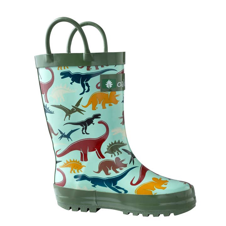 Oaki - Wholesale Rain Boots – Child - Loop Handle Boots, Earthy Dinosaurs3