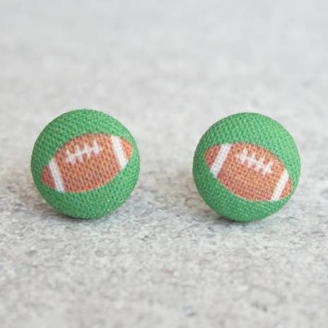 Footballs, Fabric Covered Button Earrings for wholesale by Rachel O's