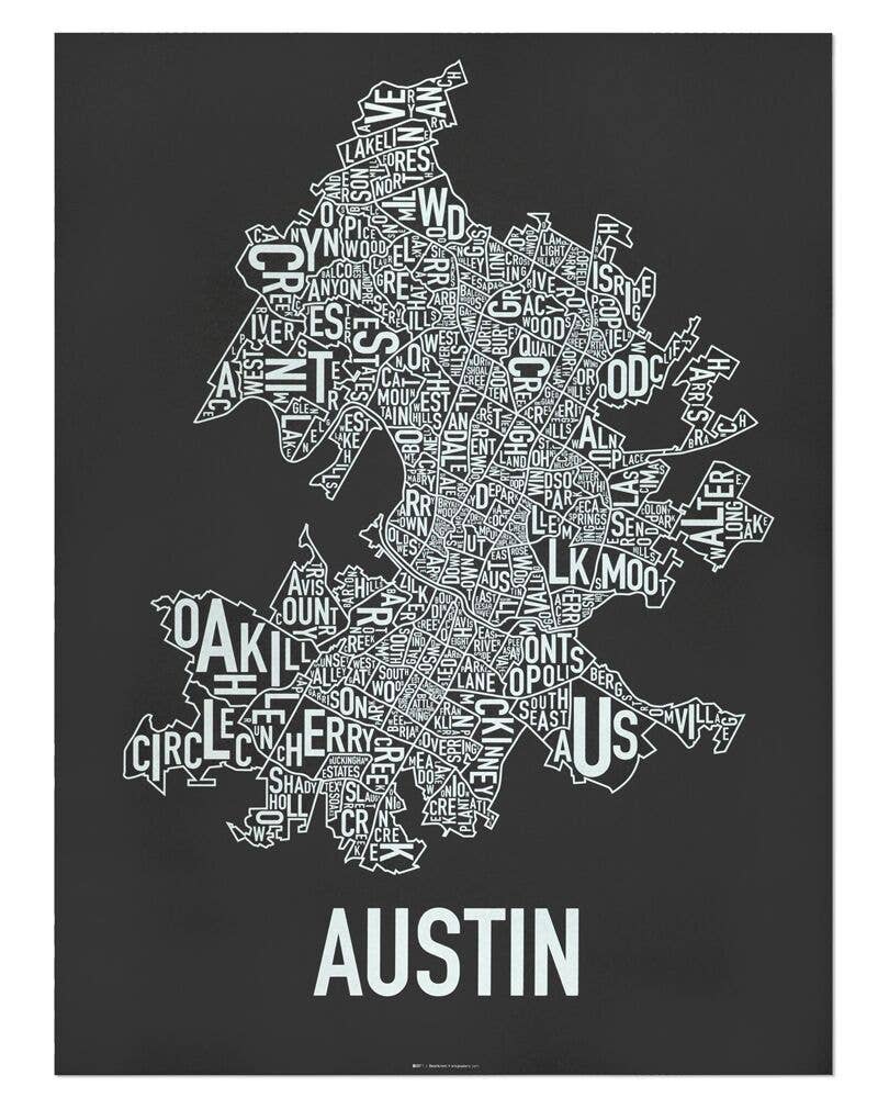 Ork Posters - Wholesale Poster - 18" x 24" Austin Neighborhood Map  Screen Print0