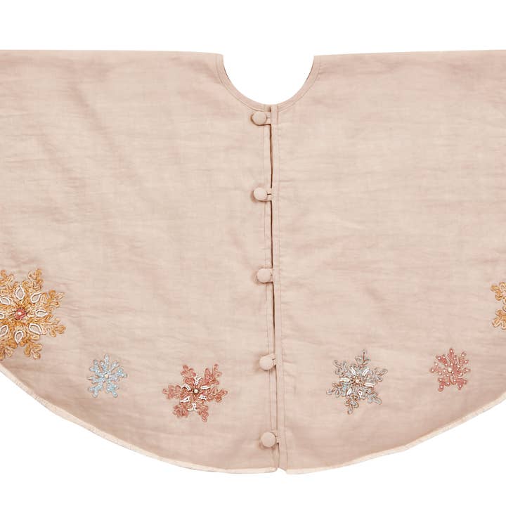 Linen/Cotton Blend Christmas Tree Skirt Pastel Snowflakes for wholesale by Arcadia Home