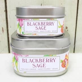Blackberry Sage Soy Candle in Small Tin - Fruity for wholesale by Green Daffodil Bath & Body