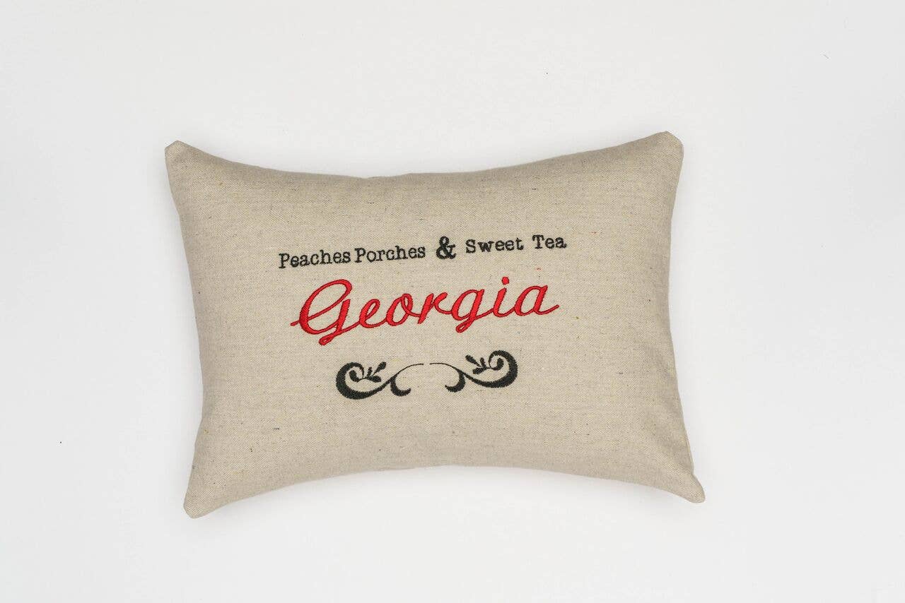 Southern Charm Textiles - Wholesale Throw/Decorative Pillow - Embroidered 100% cotton Peaches Porches & Tea throw pillow0