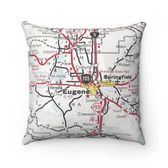 Daisy Mae Designs - Wholesale Throw/Decorative Pillow - Eugene Oregon Map Pillow – 18" Square Throw Pillow0