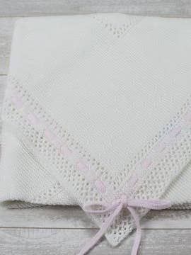 Couverture nouveau-né en coton blanc extra doux rose pour la vente par Patucos