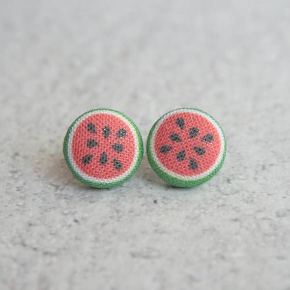 Rachel O's - Wholesale Stud/Post Earrings - Watermelons Fabric Button Earrings