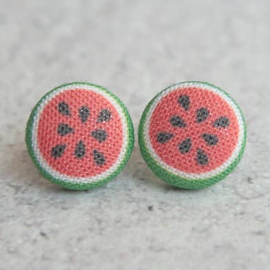Watermelons Fabric Button Earrings for wholesale by Rachel O's