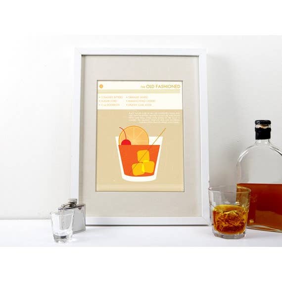 8” x 10” Old Fashioned Cocktail Art Print for wholesale by The National Anthem