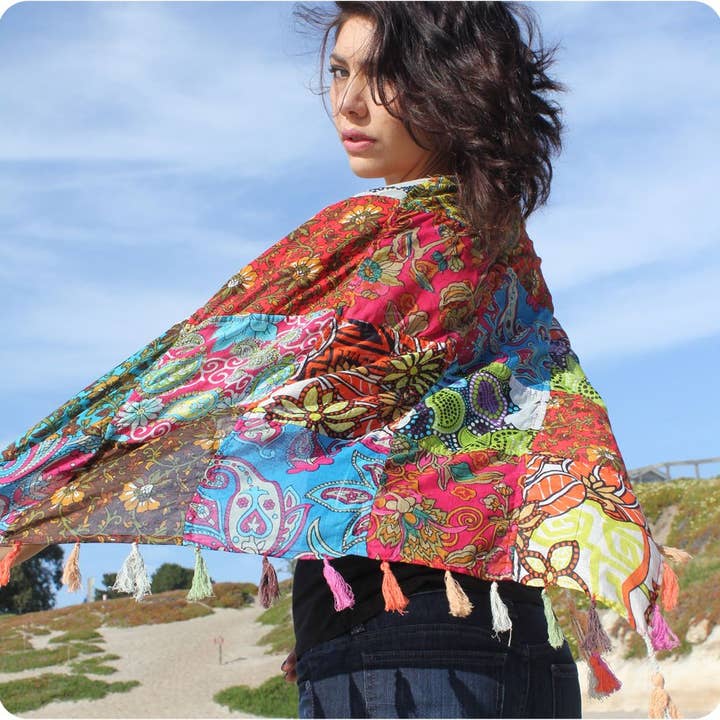 Zig Zag Asian Collection - Wholesale Scarf – Women's - Patchwork Scarf with Tassels3