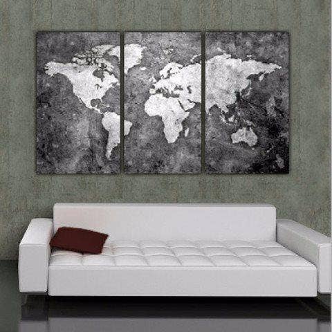 76'' x 48'' B&W World Map Art on Canvas for wholesale by HolyCowCanvas