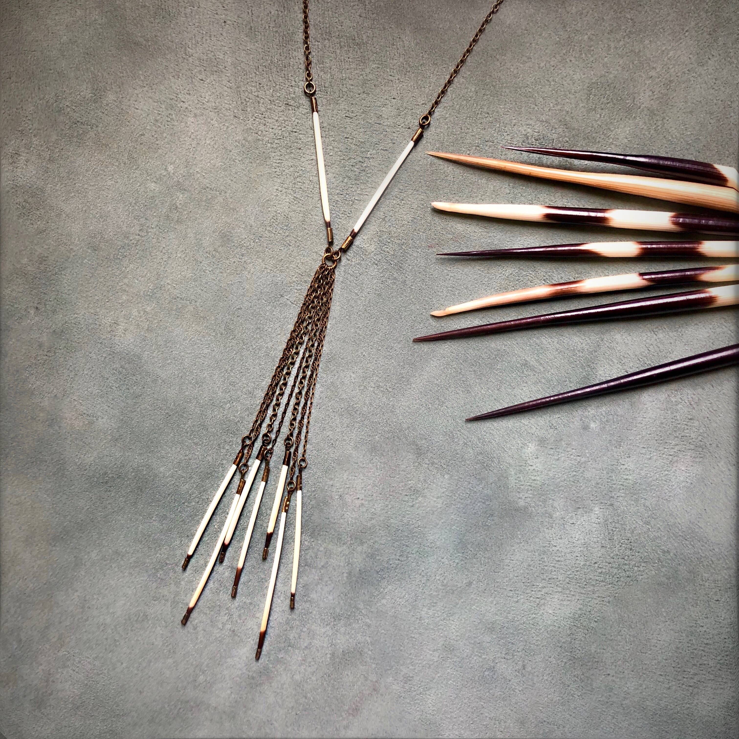 ASTALI – wholesale Pendant/charm necklace – Porcupine Quill Fringe Necklace, Black/Brown & Ivory/White11