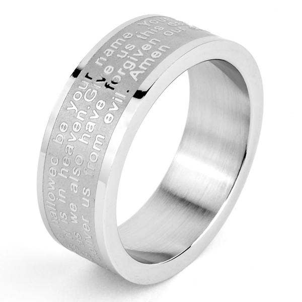 Laser Engraved Lord's Prayer Stainless Steel Ring for wholesale by West Coast Jewelry