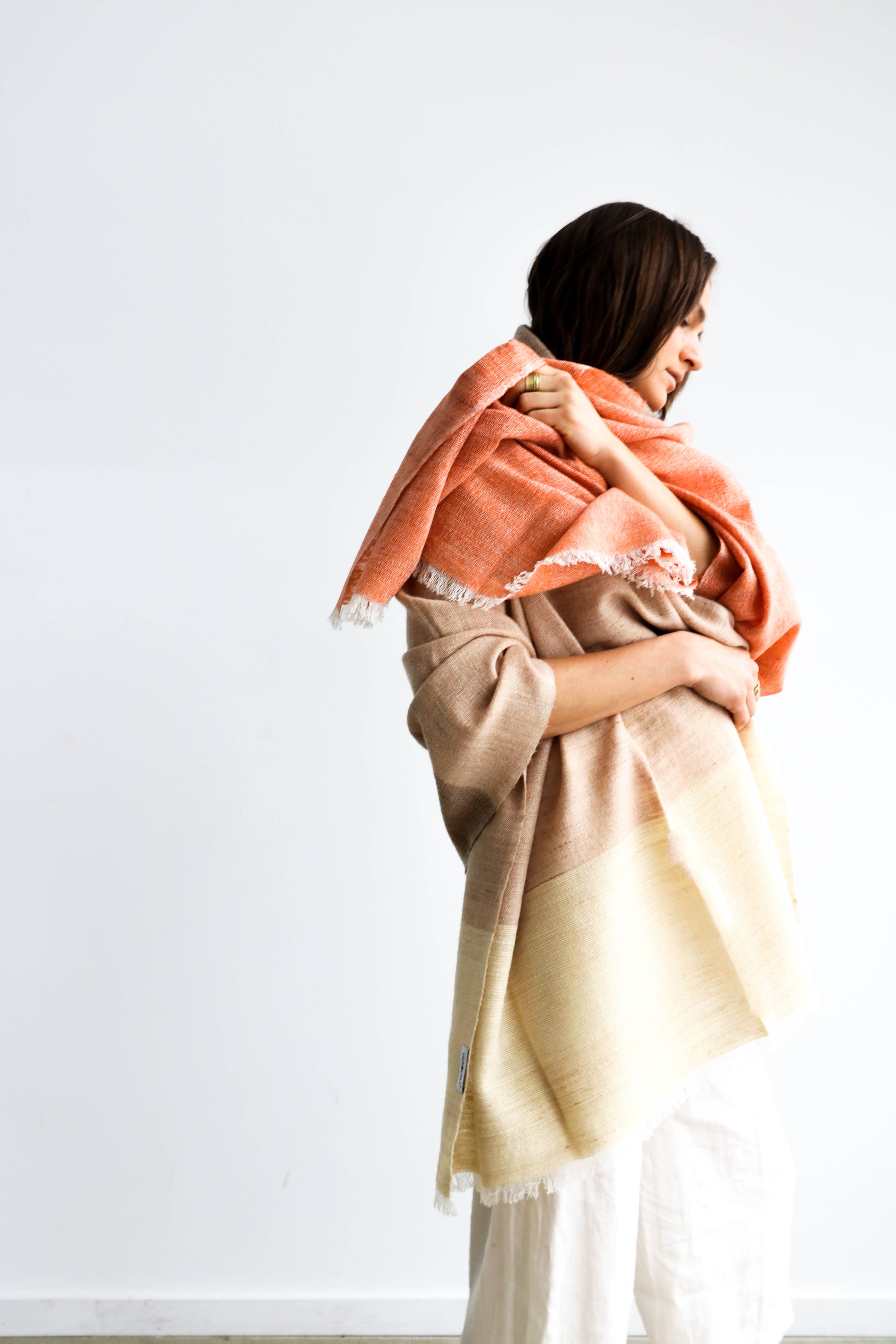 Orange Chestnut Soft Merino Linen Handloom  Throw / Blanket for wholesale on Faire9