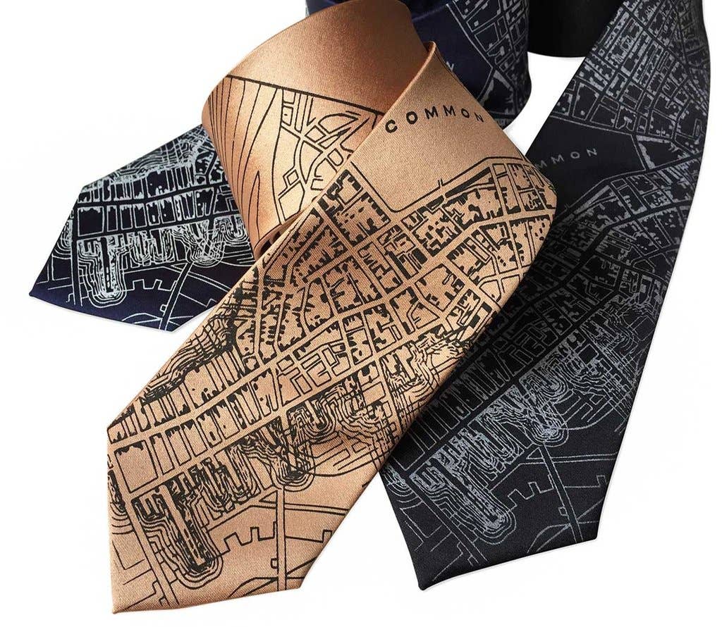 Cyberoptix Tie Lab - Wholesale Necktie - Men's - Boston Map Necktie, 1814 Vintage Map Print Tie3