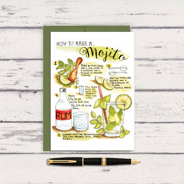 Watercolor Mojito Recipe Greeting Card for wholesale by Meadowbrook Lane