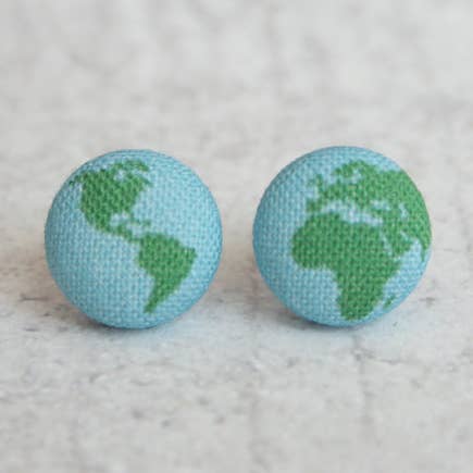 Rachel O's - Wholesale Stud/Post Earrings - Planet Earth Fabric Button Earrings0