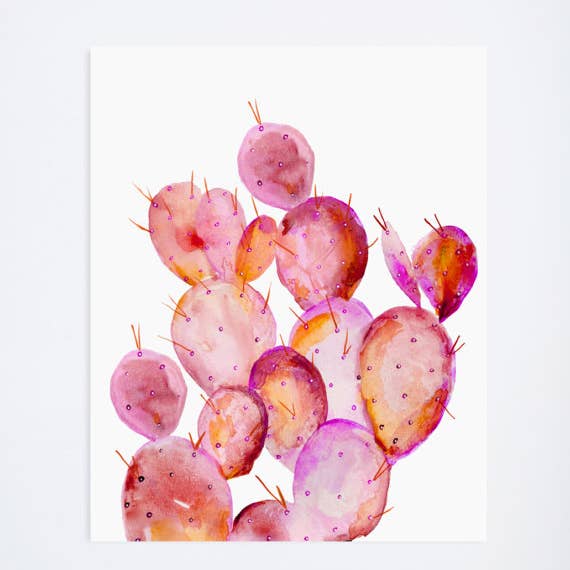 Pink Watercolor Cactus 8X10 Art Print for wholesale by Shannon Kirsten Illustration